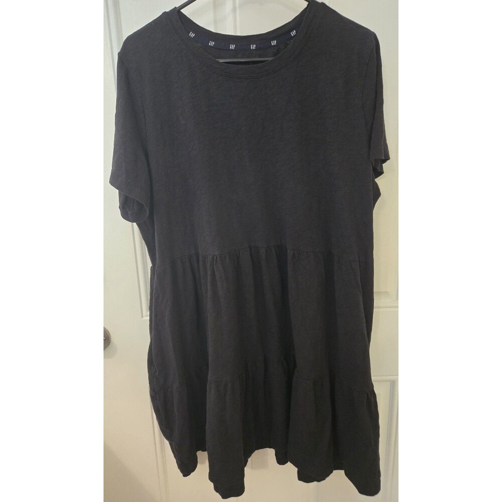 GAP Women's Dress XXL Black Cotton Tiered Short Sleeve Ruffle